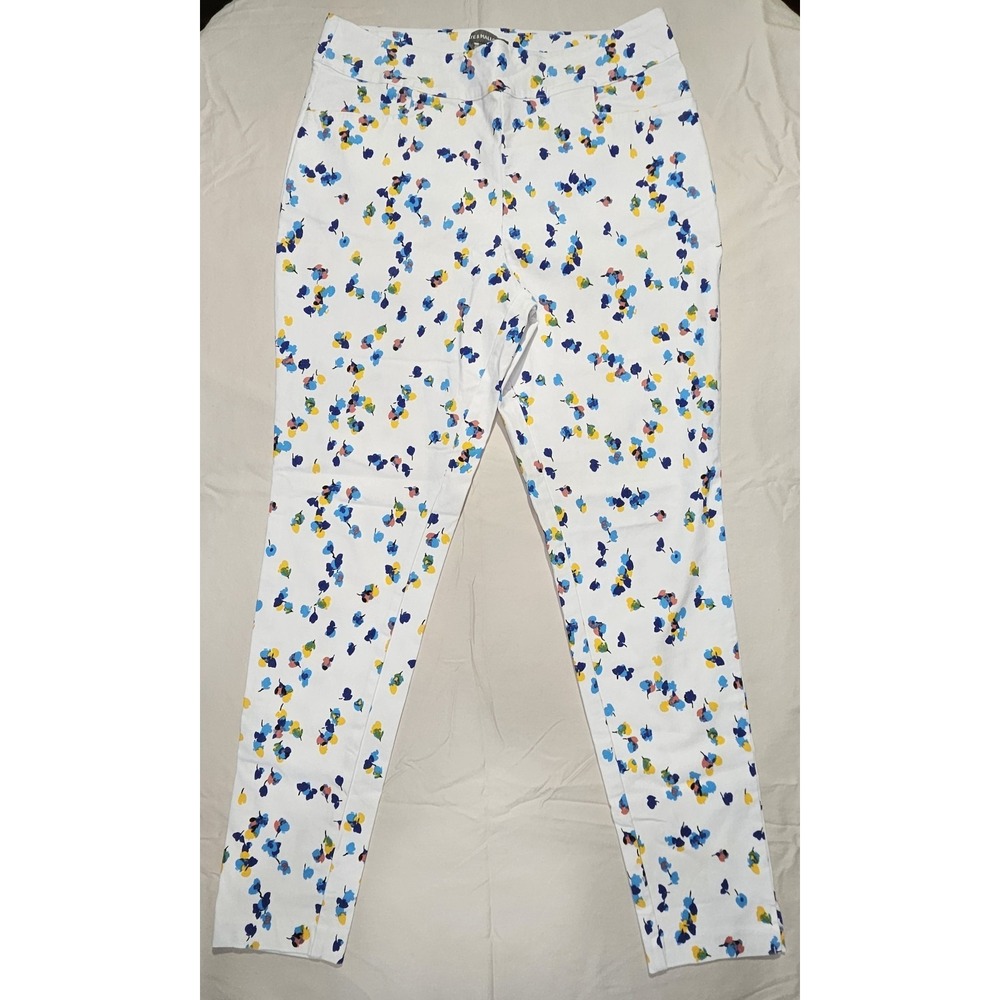 Kate & Mallory‎ Womens Large Floral Pants White Multicolor Slim Stretch Pull On